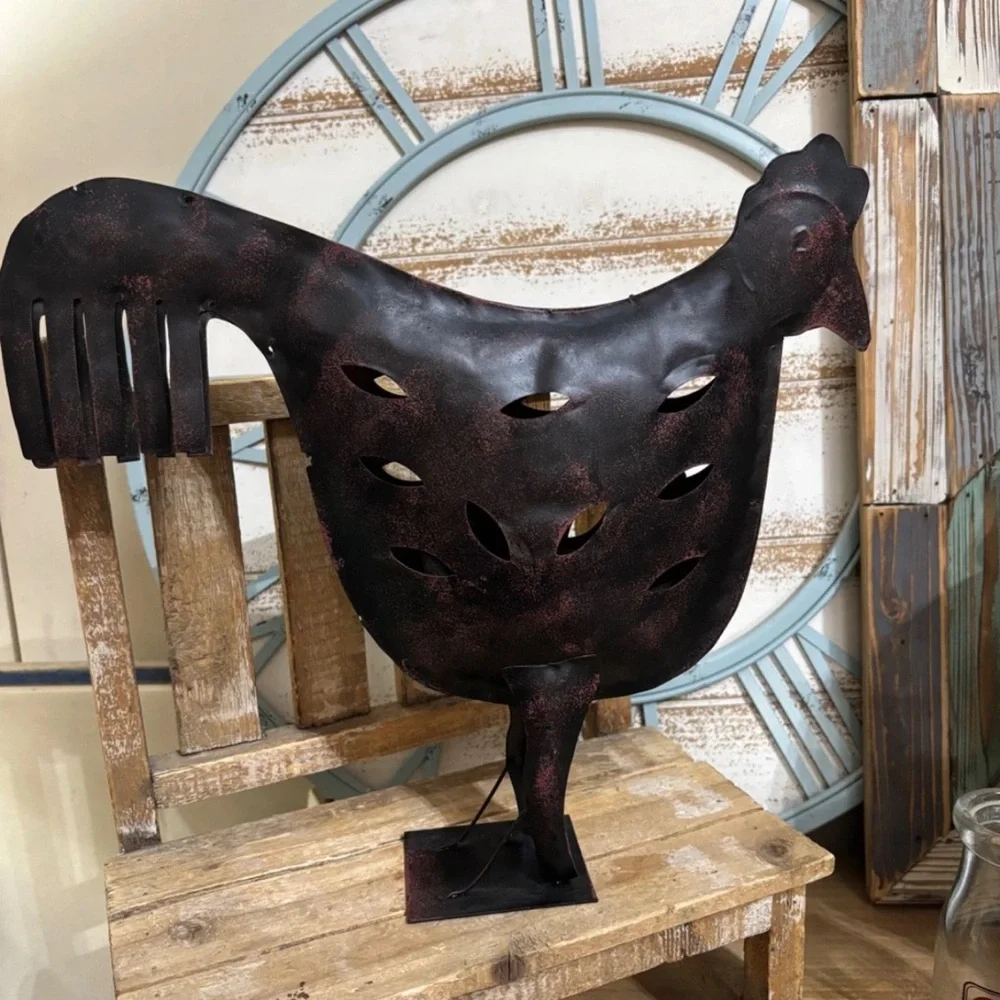 Metal Chicken With Stand Handcrafted 12” Tall Tea light Holder NEW !